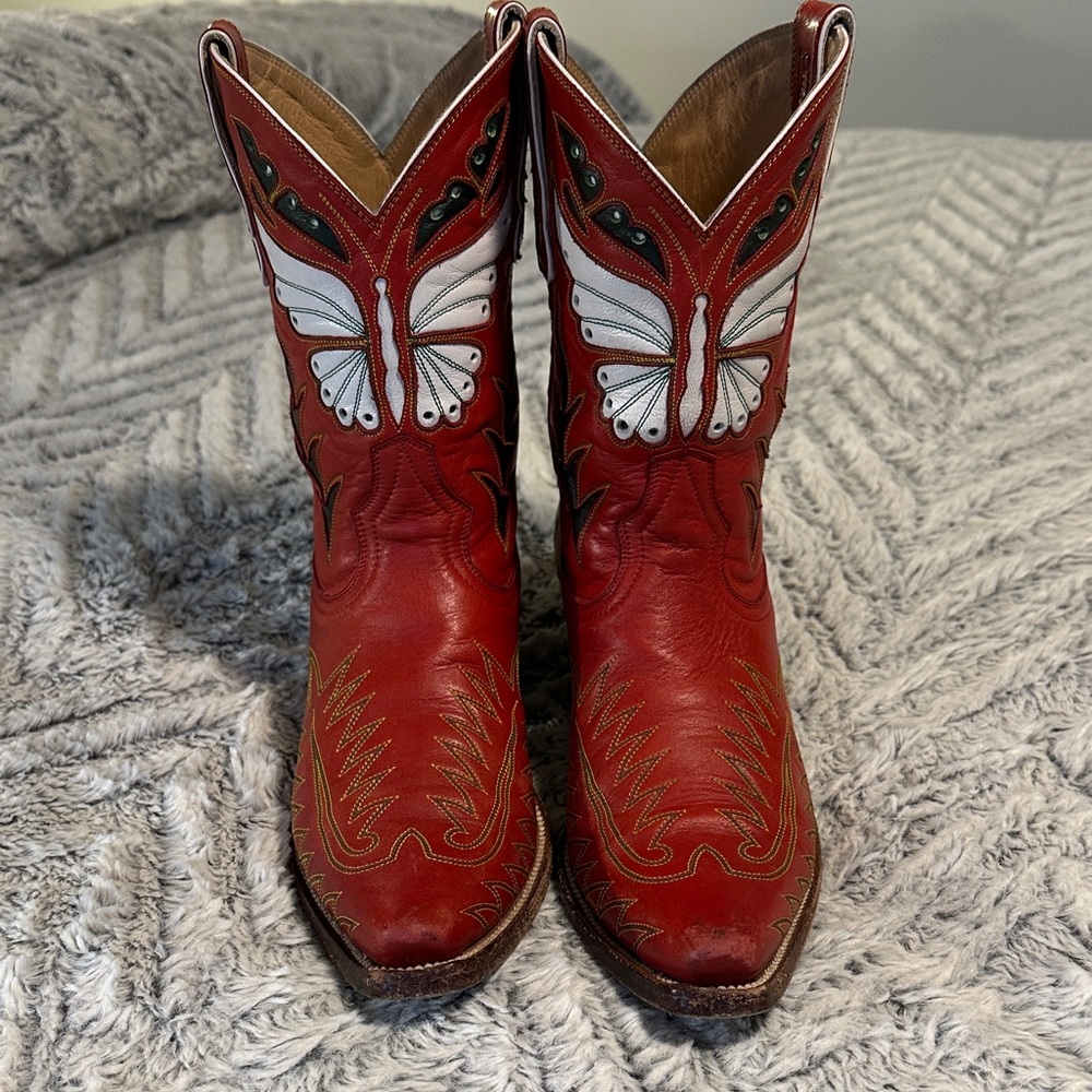 STUNNING Heritage Boot Co. red leather Mariposa peewee cowboy western boots 8